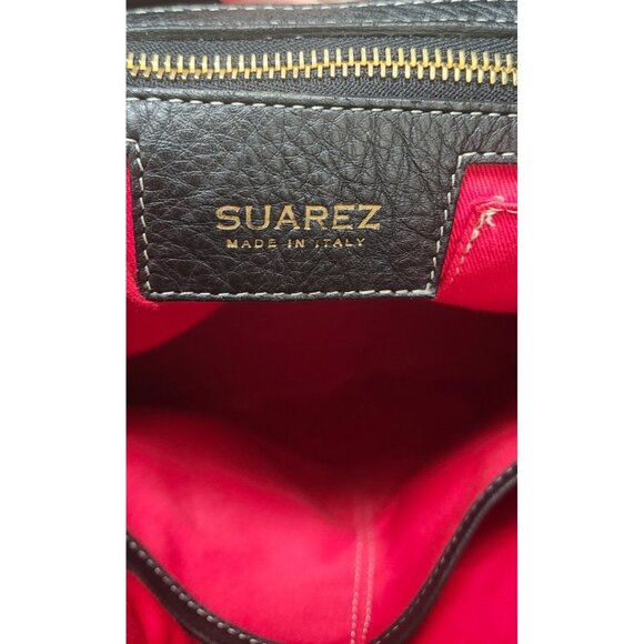 Suarez Made in Italy Black Leather Tote Shoulder Bag Gold Hardware Large Structu - Picture 12 of 16